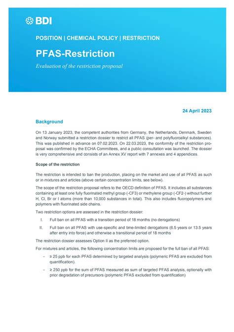 pfas restriction dossier